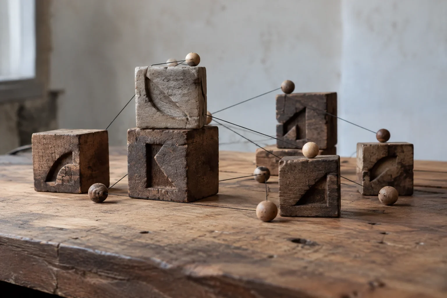 AI-generated illustration; not taken on location · Abstract illustration of letter blocks and network nodes